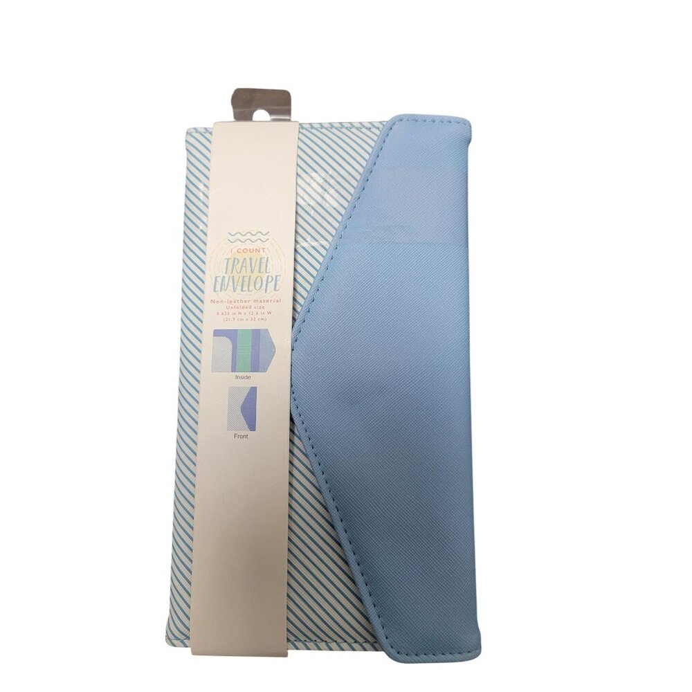 I Count Travel Envelope Passport Holder Blue & White Stripes With Card Slots